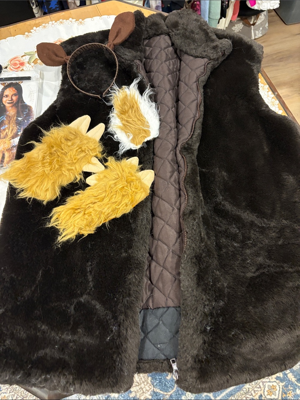 Deer Halloween costume Brown Faux Fur Women's vest and accessories - Picture 4 of 6